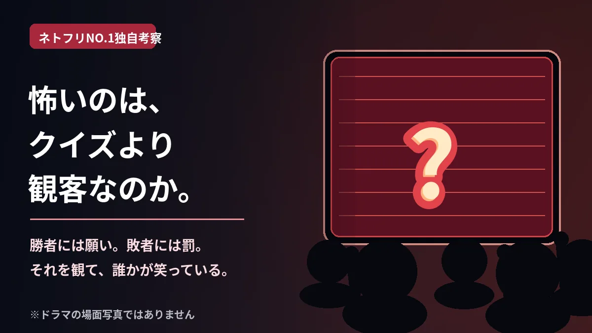 テレビでクイズ番組を見る観客と『怖いのはクイズより観客なのか』という問いを描いた非公式のオリジナルイメージ